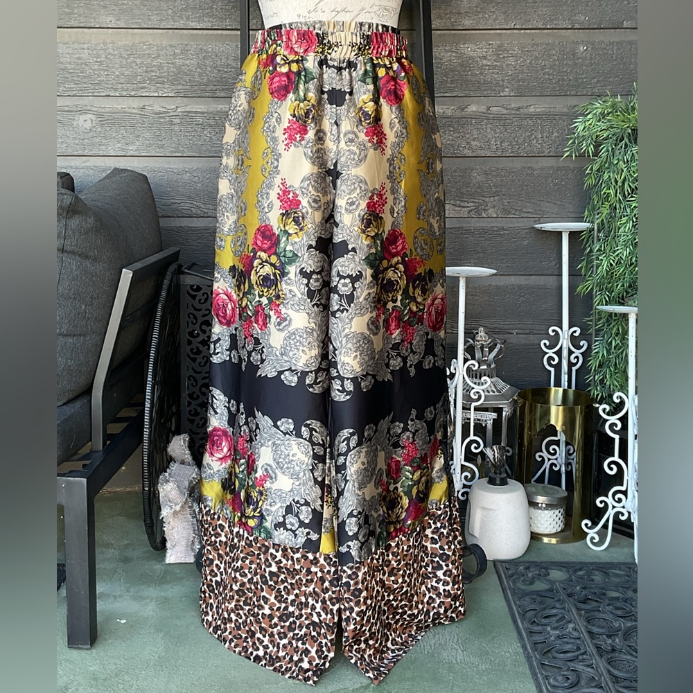 Ivy Jane Floral Leopard Print Wide Leg Flowy Palazzo Pants Size M
